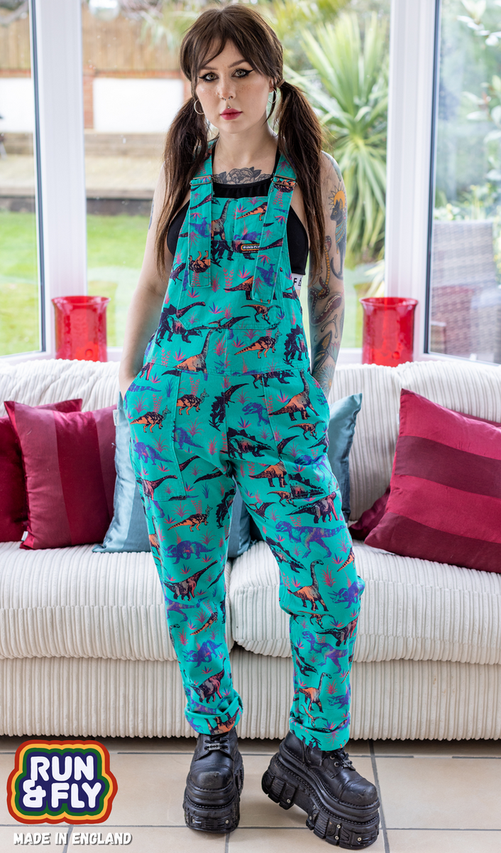 Jade Adventure Dinosaur Stretch Twill Dungarees Pinpoint
