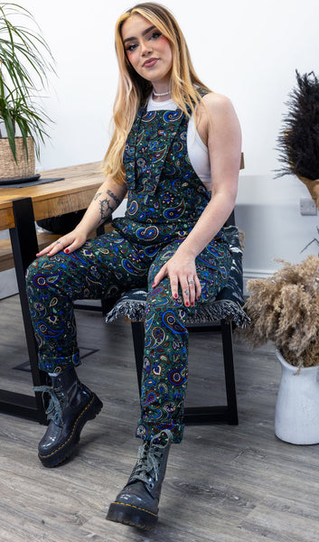 Green Paisley Stretch Twill Dungarees