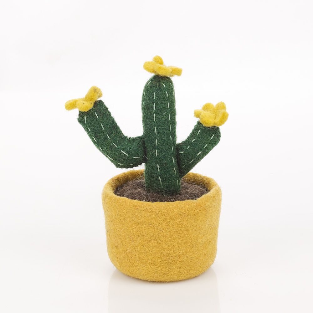 Felt Yellow Bloom Cactus Potted Plant
