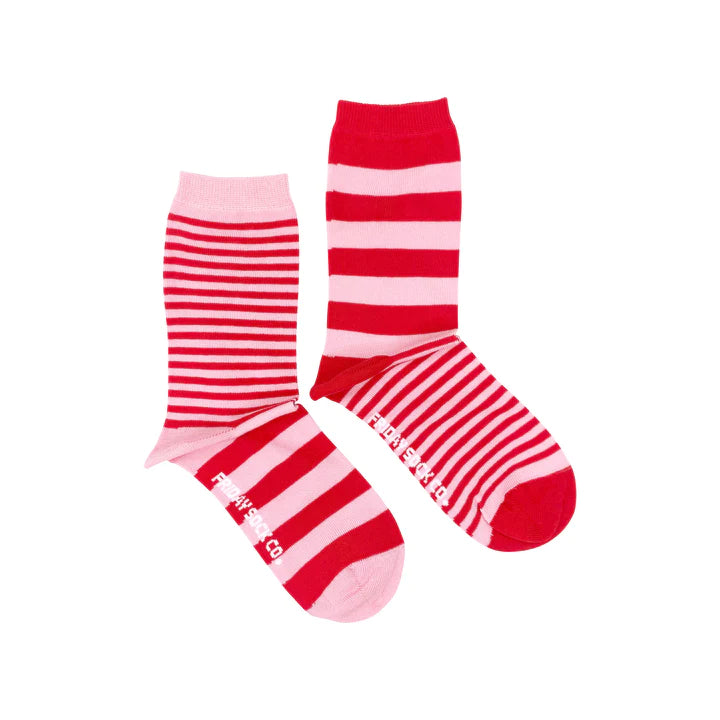 Pink & Red Stripe Crew Socks