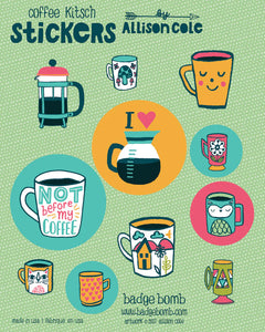 Coffee Kitsch Sticker Pack by Badge Bomb