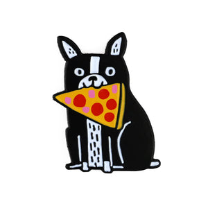 Pizza Boston Terrier Enamel Pin by Badge Bomb