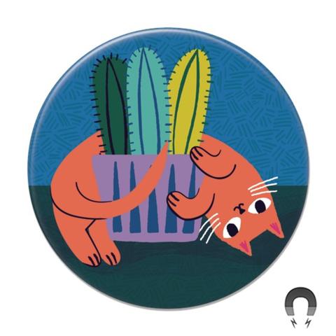 Orange Cat Cactus Magnet by Badge Bomb