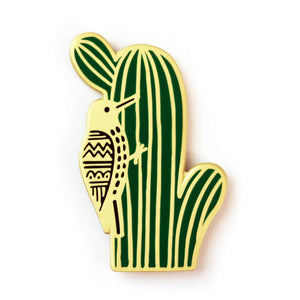 Woodpecker Saguaro Cactus Enamel Pin by Badge Bomb
