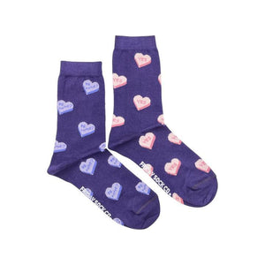 Purple Candy Heart Crew Socks