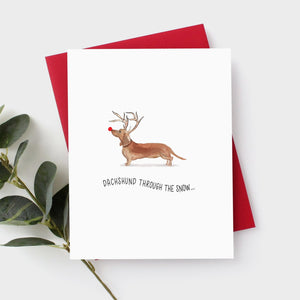Dachshund Tan Christmas Card by Driven To Ink