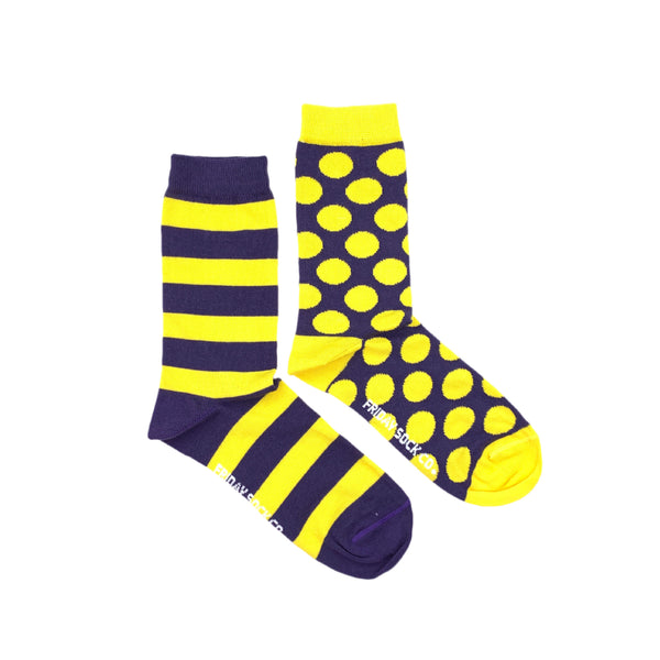 Purple & Yellow Stripes and Dots Crew Socks