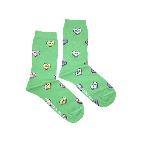 Green Candy Heart Crew Socks