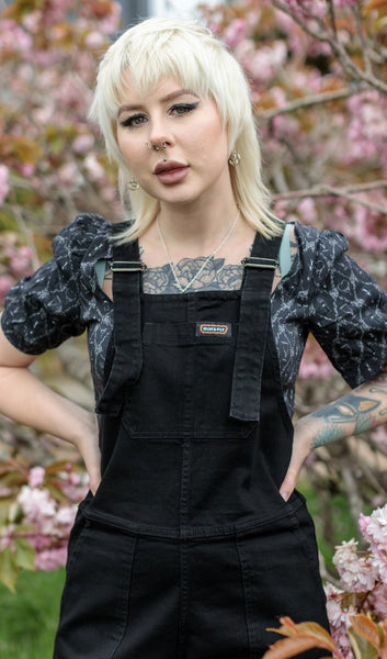Black Stretch Denim Dungarees