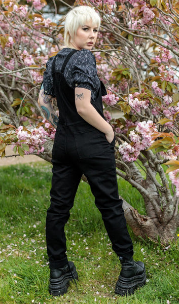 Black Stretch Denim Dungarees