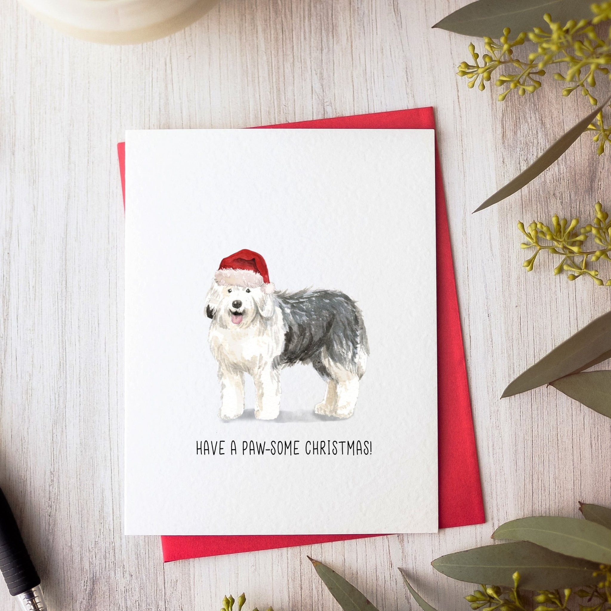 Old English Sheepdog Christmas Card by Driven To Ink