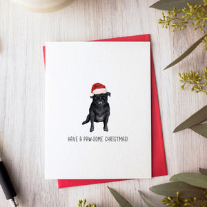 Pug Black Christmas Card by Driven To Ink
