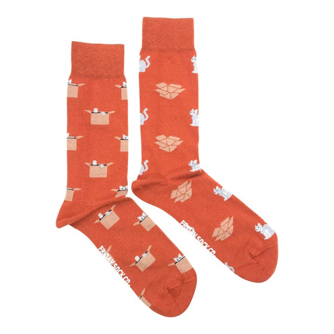 Orange Cat & Box Mid-Calf Socks
